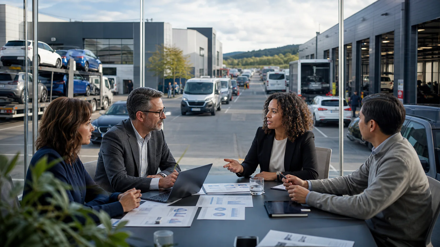Automotive group leaders collaborating around a planning table